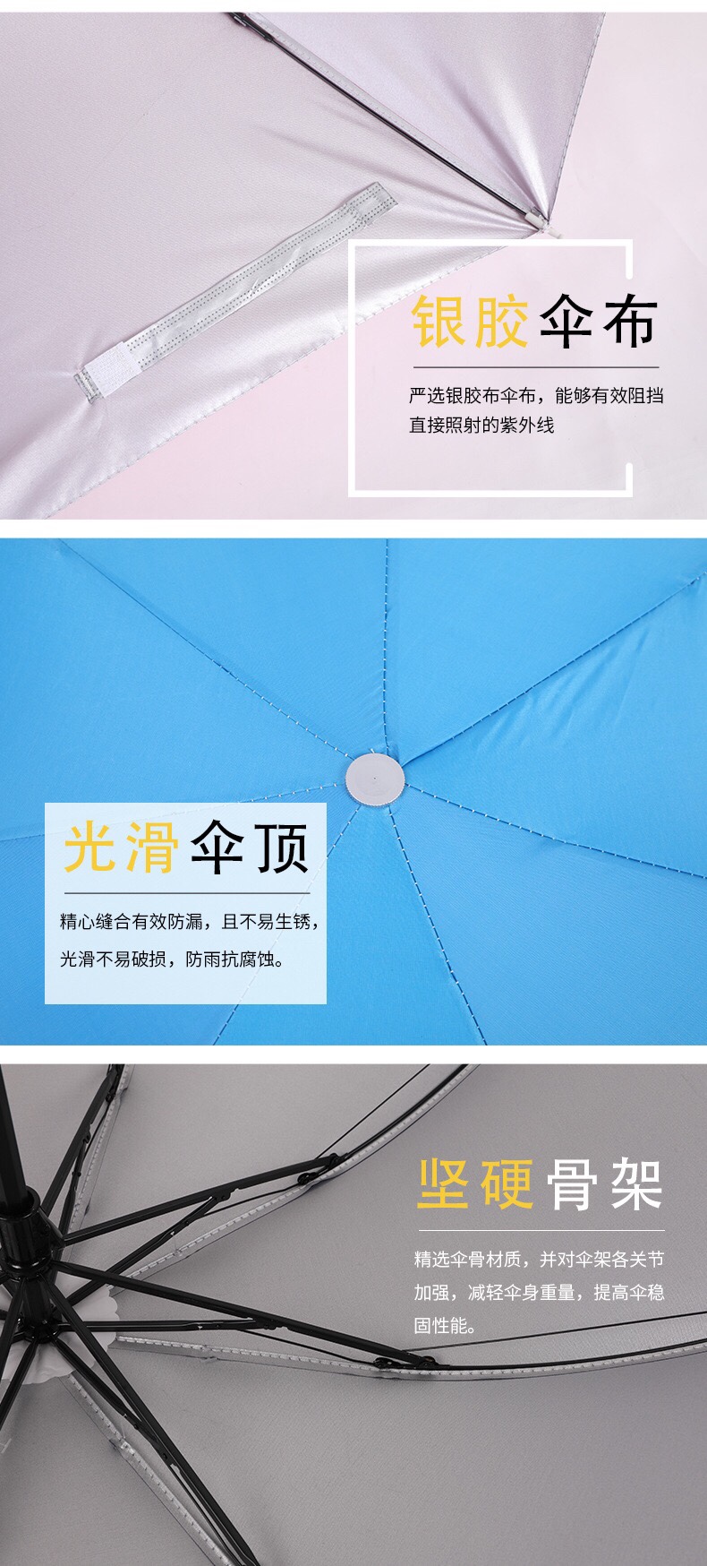 7骨广告伞定制 银胶伞 专业定制三折伞 印LOGO定制广告雨伞批发 0037白底实物图