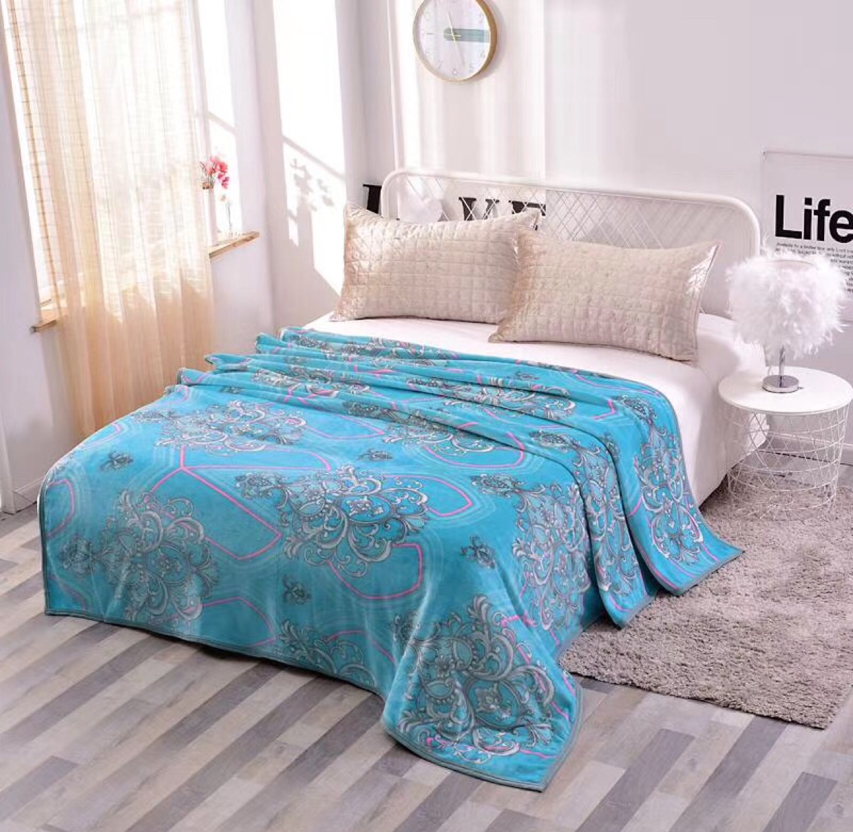 印花云雕绒，150x200Cm包边