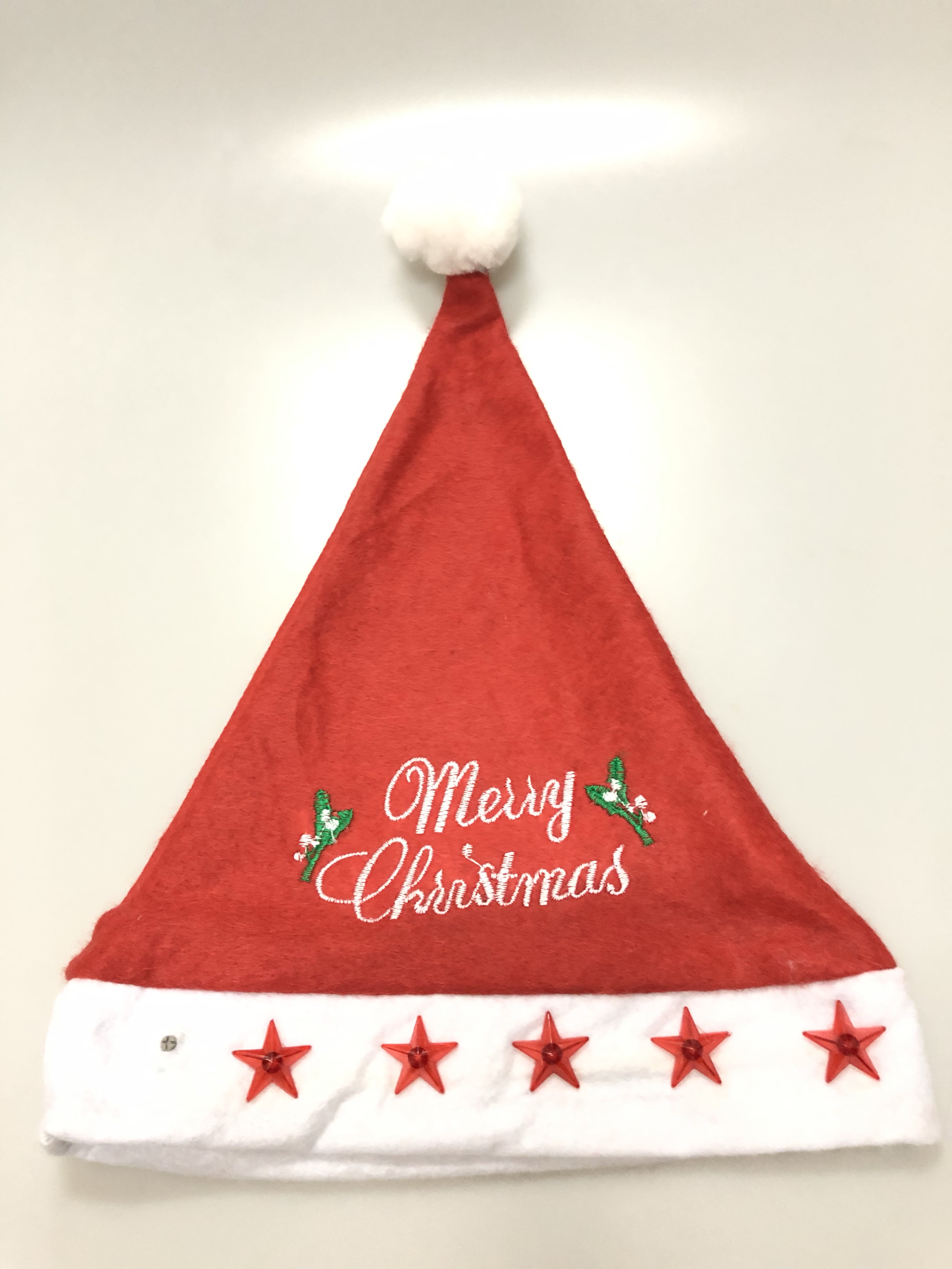Embroidered Christmas hat with light, embroidered letter, flashing light Christmas hat details Picture