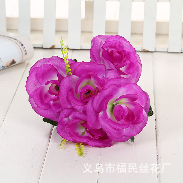 Wholesale bouquets, artificial flowers, artificial flowers, indoor decoration roses, industrial silk flowers, 6-head tea roses undefined