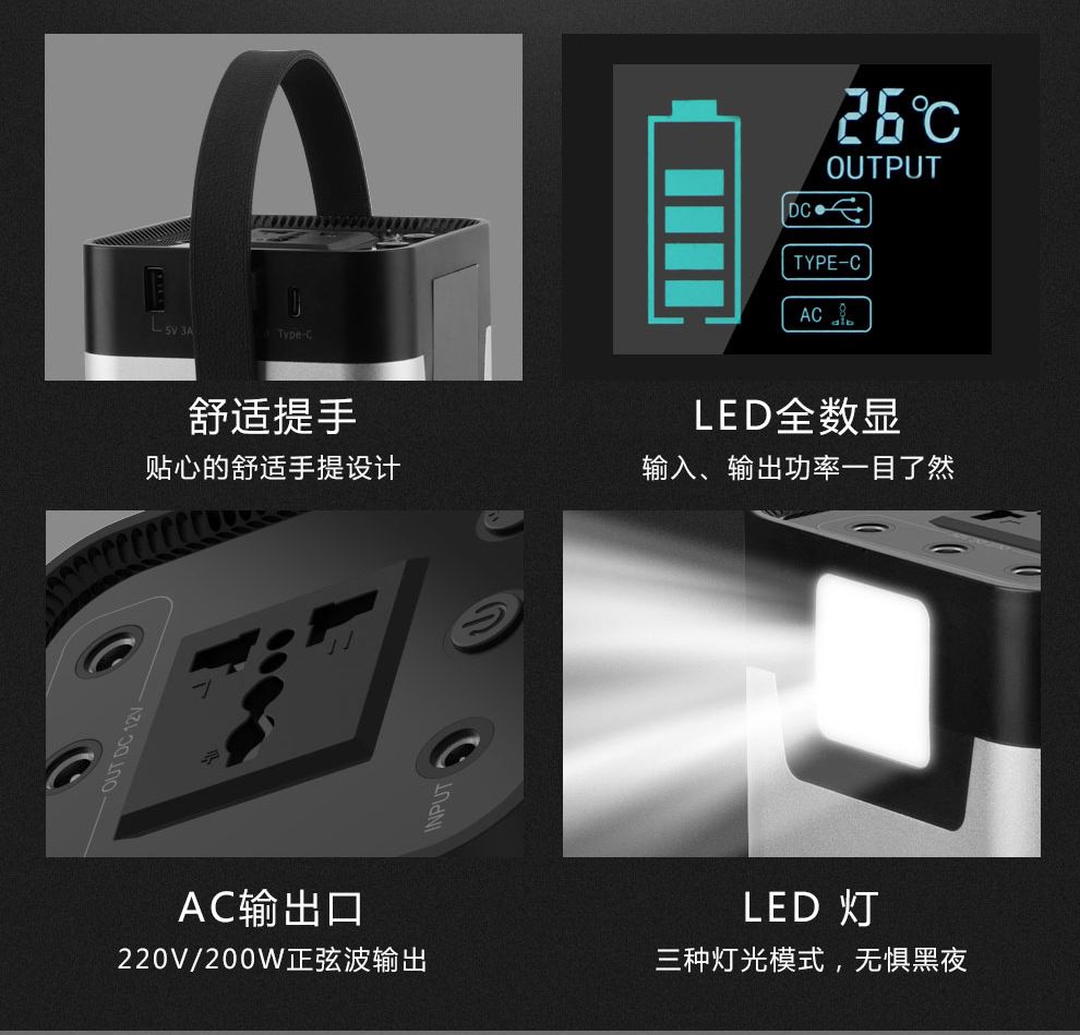 200W便携式储能电源 110V220V户外露营大容量应急电源详情图13
