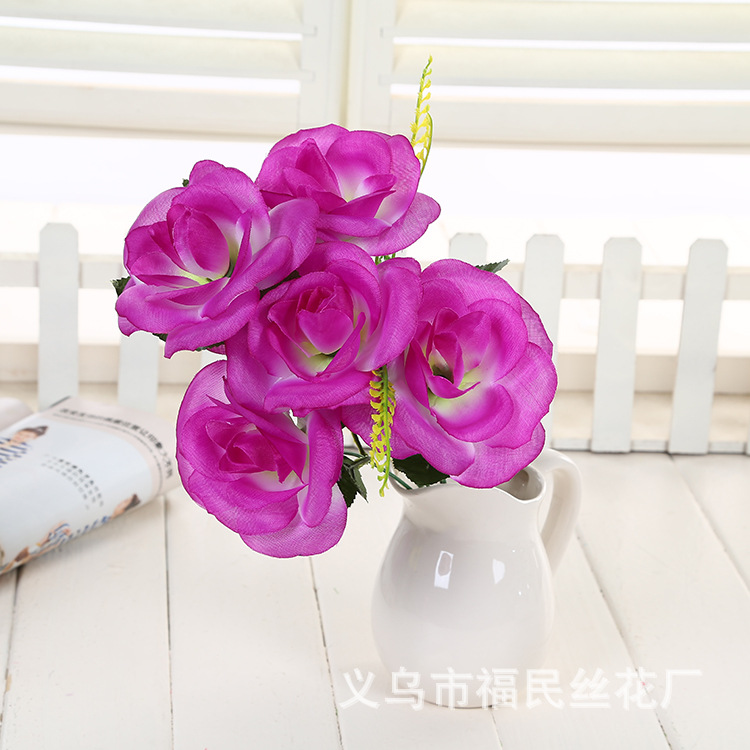 Wholesale bouquets, artificial flowers, artificial flowers, indoor decoration roses, industrial silk flowers, 6-head tea roses