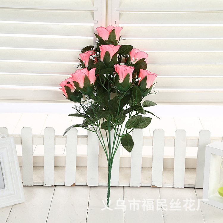 Factory direct sales and wholesale of artificial rose buds, fake flowers, wedding decorations, arch flower arrangements, 10 lovers' buds details Picture