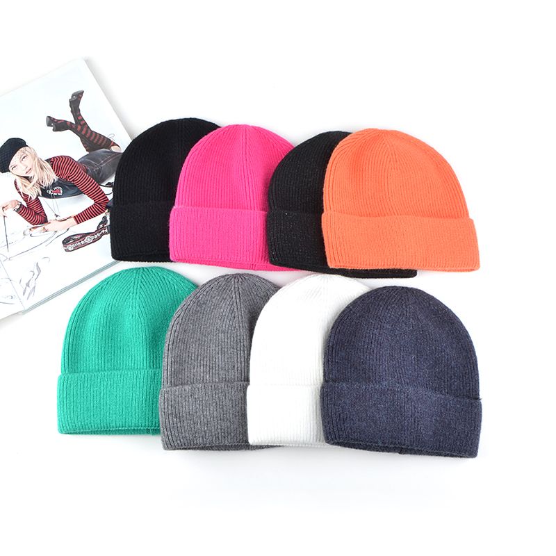秋冬新品纯色针织帽卷边光板单层毛线帽产品图