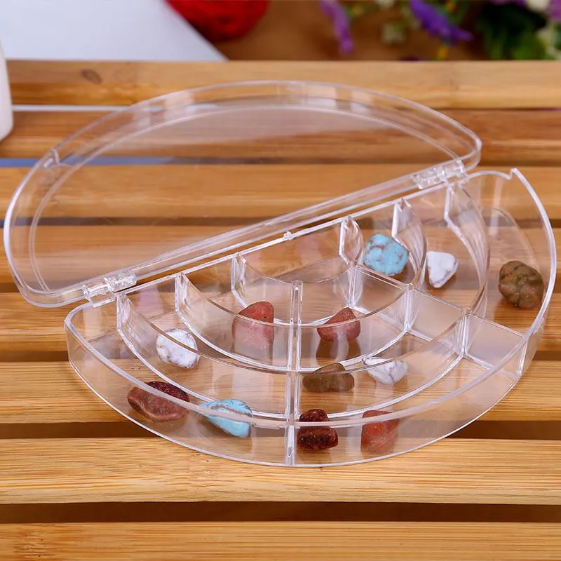 10-compartment transparent semi-circular fan-shaped storage box, PS transparent plastic box, for jewelry, nail art pieces and small accessories storage detail image 1