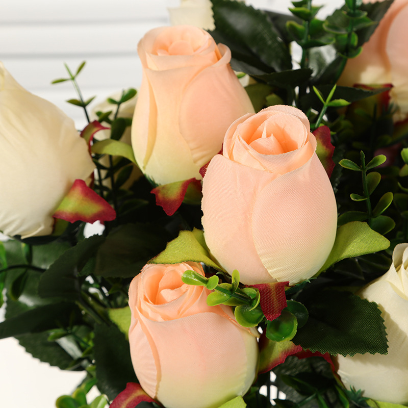 厂价直销仿真花，假花，含苞待放仿真玫瑰花批发定制 家居客厅摆设绢花花束 影楼婚庆道具白底实物图