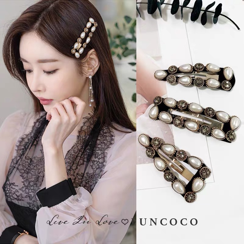 New pearl rhinestone hair clip retro Baroque style BB clip versatile temperament bangs clip hair accessories female thumbnail
