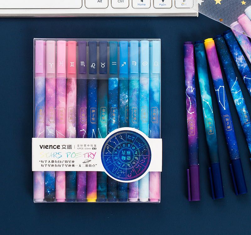 Wenxi Twelve Constellation neutral pens students with starry sky 0.5mm black full needle tube creative stationery wholesale Specification drawing