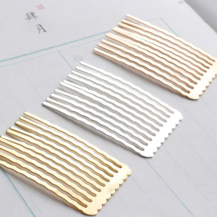 Ancient-style hairpin material, flower-wrapped ornaments, pure copper color-preserving electroplated comb, extended wavy 10-tooth comb