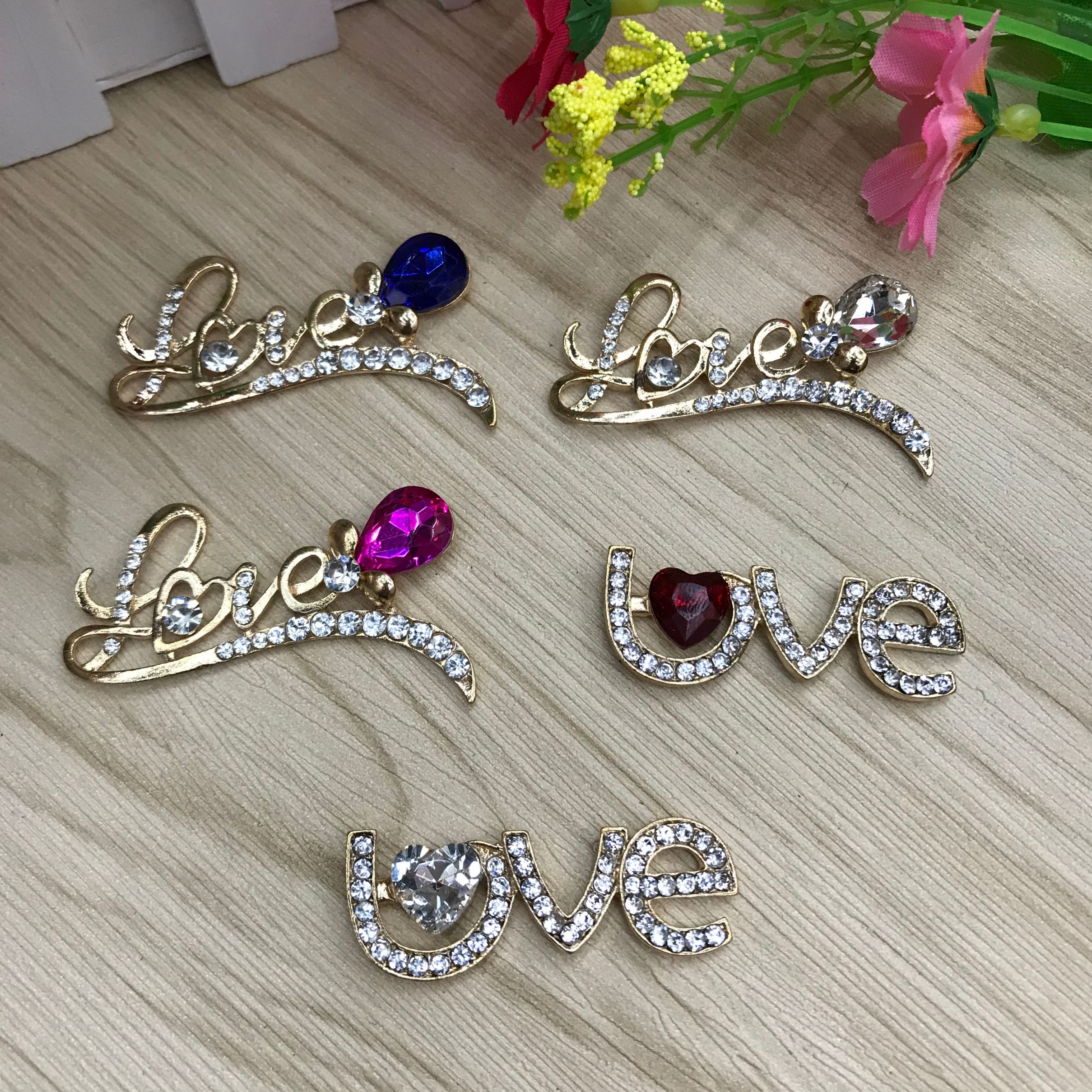 新款LOVE合金字母水晶钻手机壳diy饰品配件光面珍珠钻梅花字母