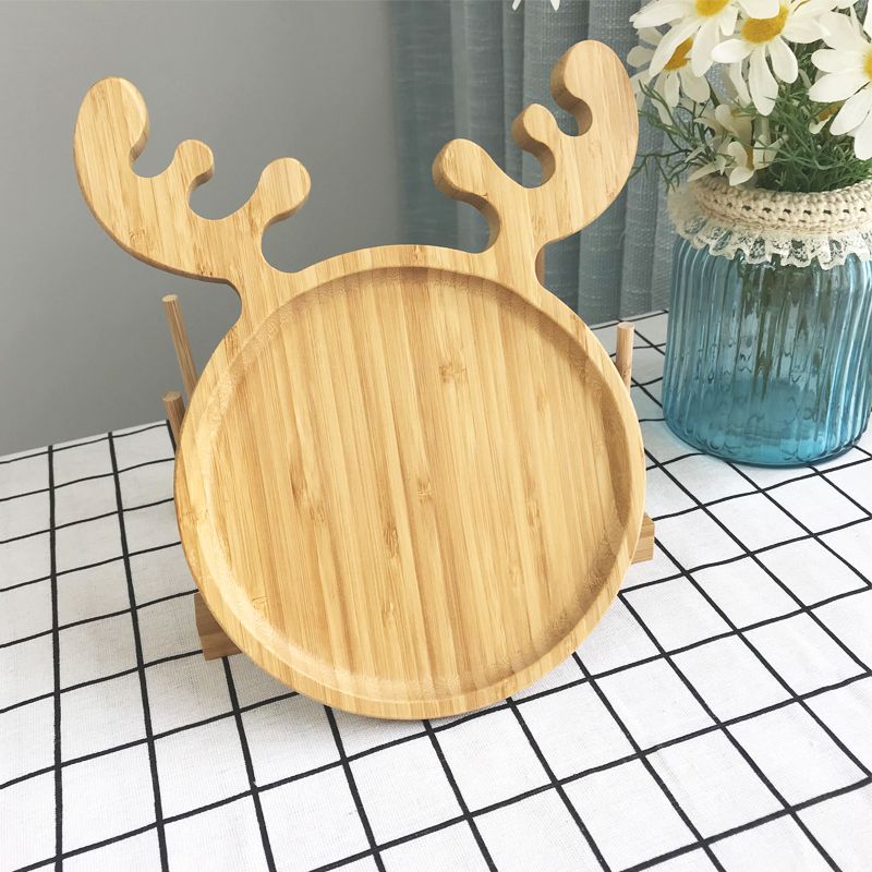 Factory direct bamboo and wood tableware children's environmental protection cartoon dinner plate deer shape fruit fruit plate pizza plate thumbnail
