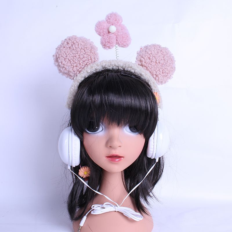 Yakirin新款彩色毛绒保暖头戴式手机一朵花可爱有线耳机卡通耳机