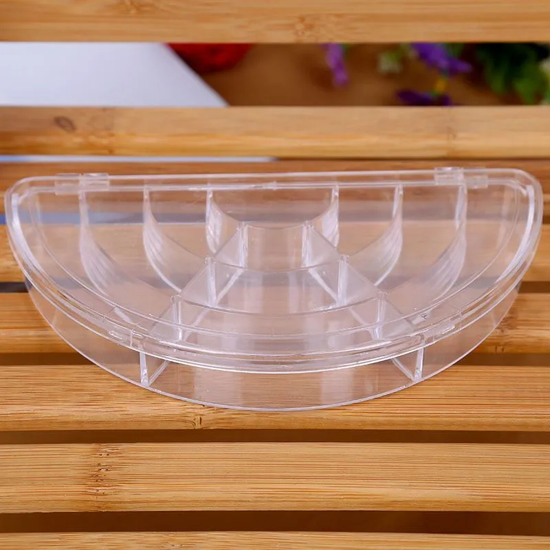 10-compartment transparent semi-circular fan-shaped storage box, PS transparent plastic box, for jewelry, nail art pieces and small accessories storage detail image 2