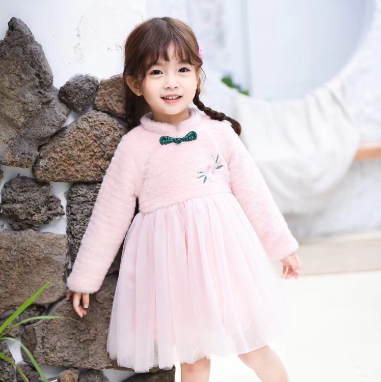 长袖毛料连衣裙绣花