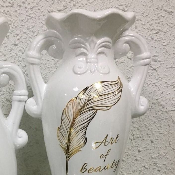 义乌精品好货欧式风格30公分陶瓷花瓶白色插干枝仿真花摆件工艺品详情图3