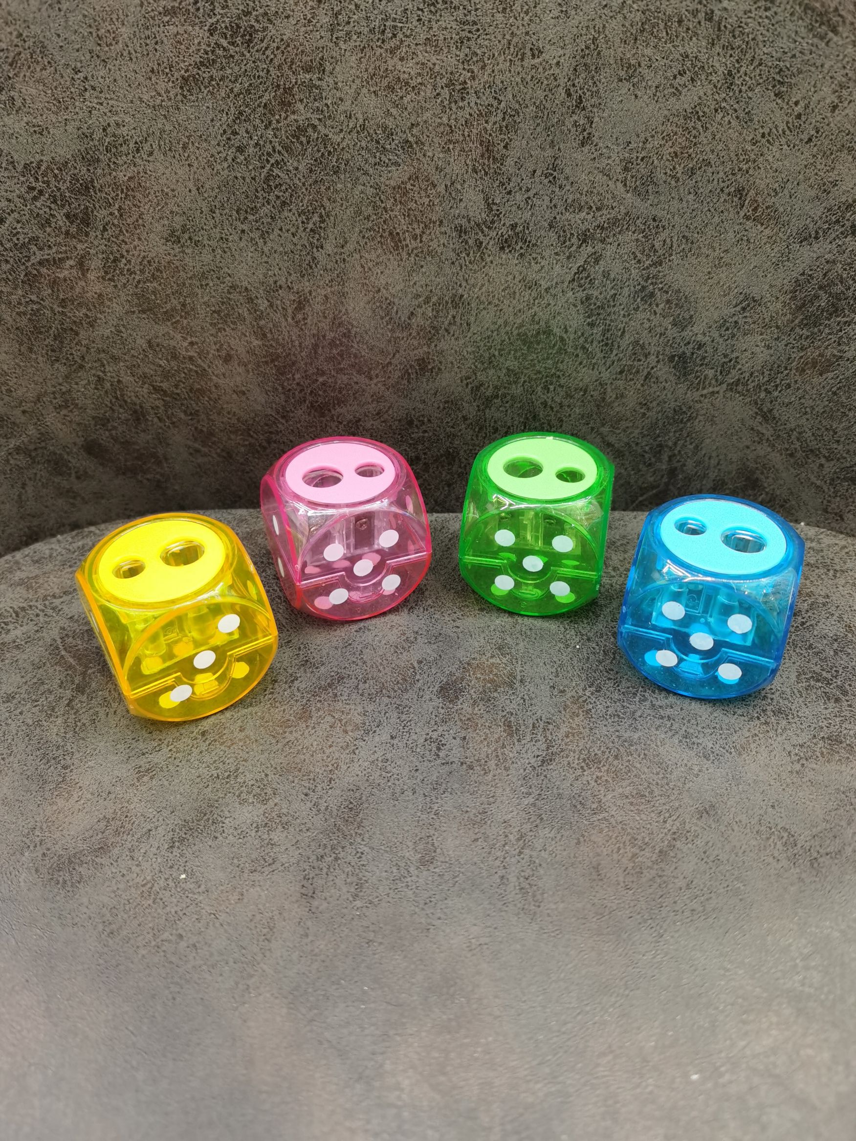 Dice pencil sharpener with transparent design, double holes, creative large and small hole pencil sharpener, student office stationery, manual pencil sharpener detail image 6