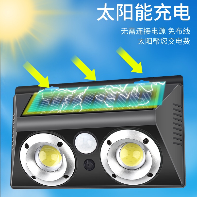 双头太阳能壁灯 人体感应COB户外防水花园别墅路灯庭院太阳能灯