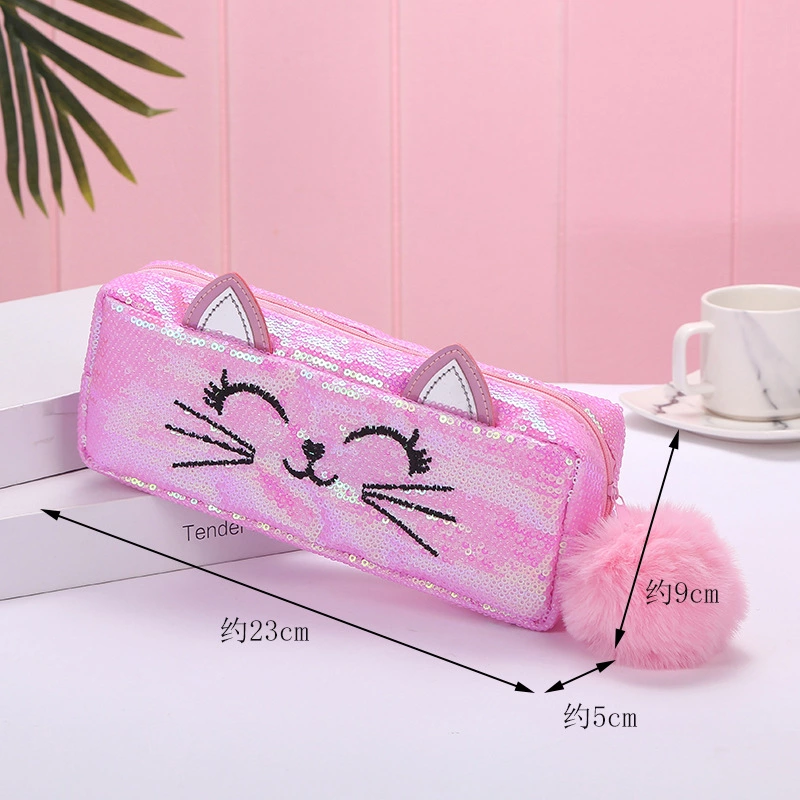 New Mermaid Glitter Unicorn Pen Bag Makeup Bag Student Cat Cartoon Embroidery Kids Bag undefined
