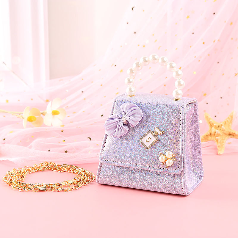 Small Fragrance Children's Silk With Bow 5 Pearl Hand-Held Diagonal Span Fashion Trend Bag 816 Item Picture