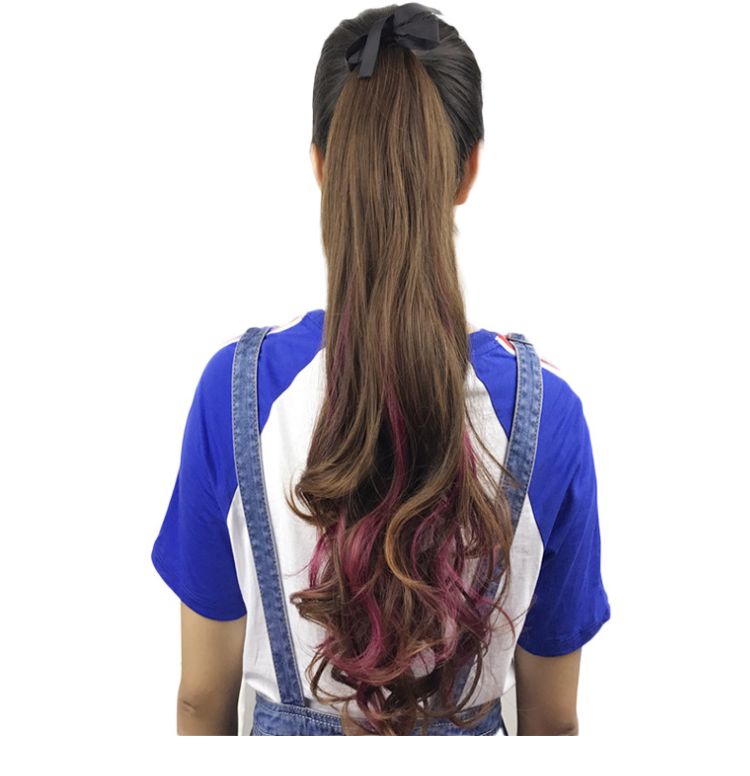 Wig ponytail, long curly hair tie, lady color highlights, ponytail extensions, purple and blue