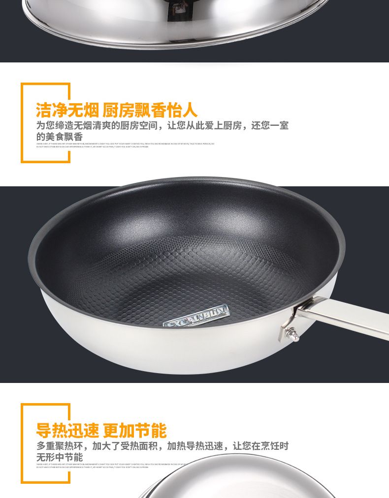 Original imported ERMER stainless steel non-stick honeycomb bottom frying pan from South Korea, 28cm pic 6