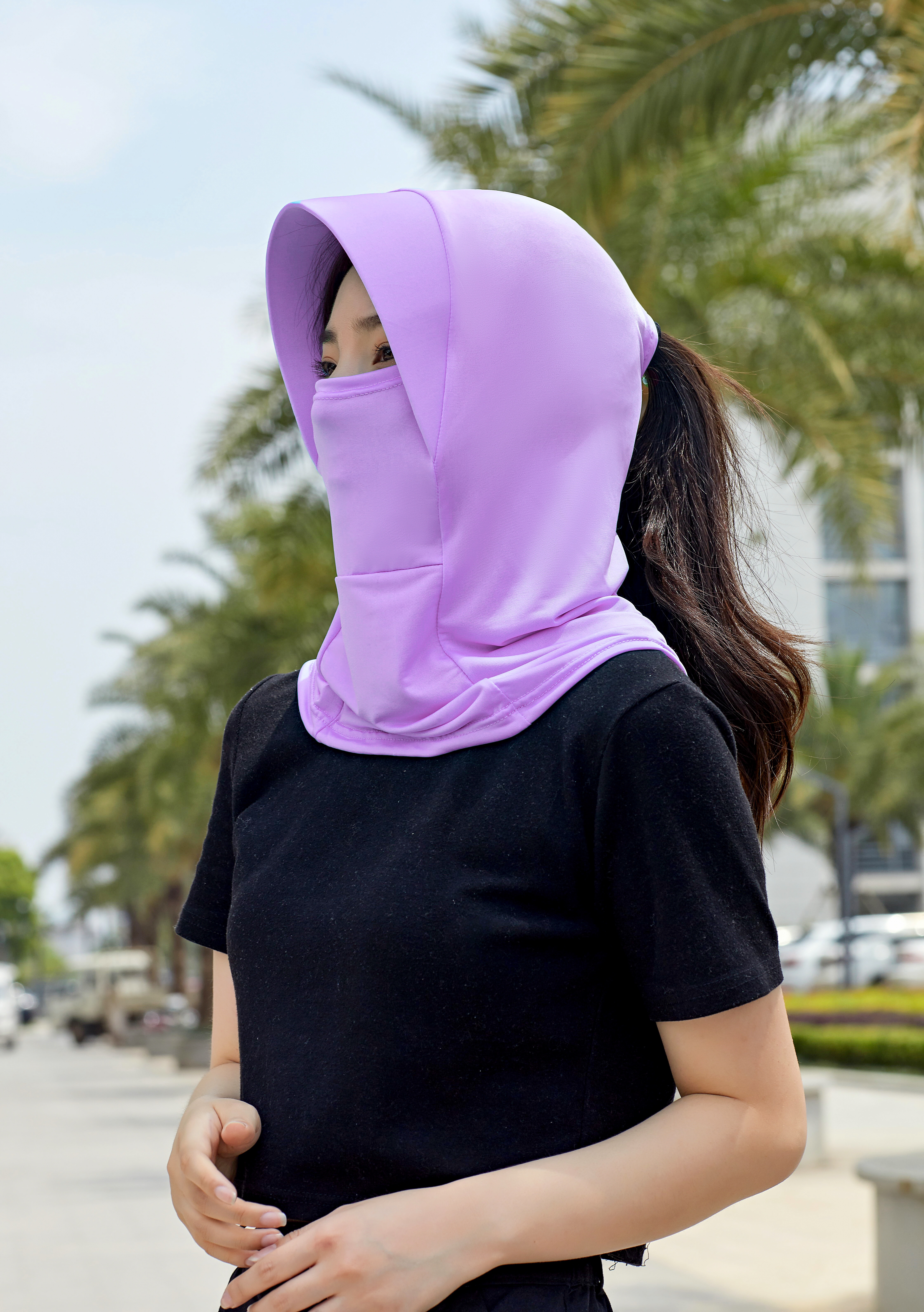 厂家直销防晒面纱帽口罩一体女防紫外线全脸冰丝遮阳脸颈透气面罩详情图6