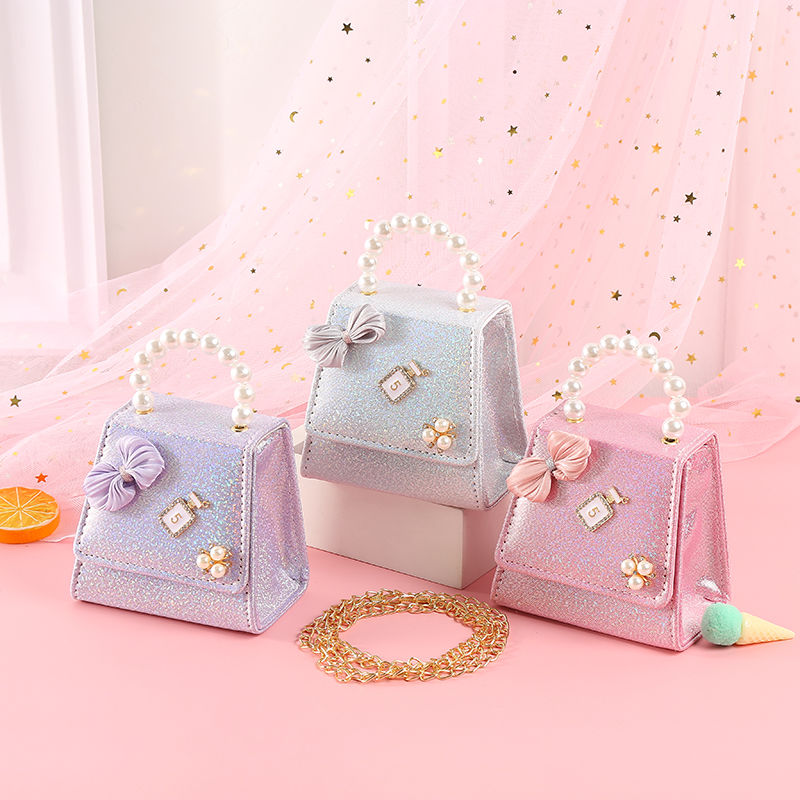 Small Fragrance Children's Silk With Bow 5 Pearl Hand-Held Diagonal Span Fashion Trend Bag 816 undefined