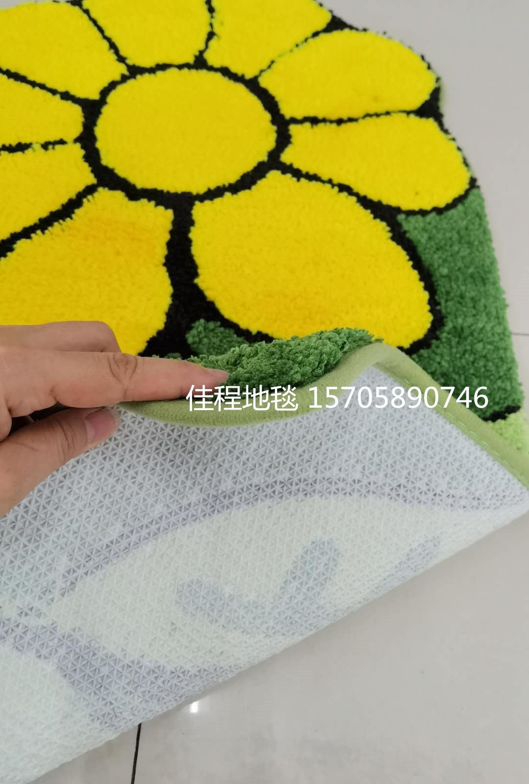 New TPR bottom flocked jacquard floor mat, sunflower foot mat, flower door mat, flocked flower floor mat, flower-shaped mat details Picture