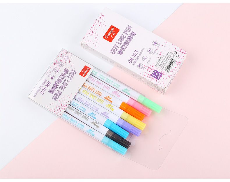 GN153-12 color metallic marker pens, DIY drawing pens, water-based dreamy double-line pens, and colored highlighters are all available pic 16