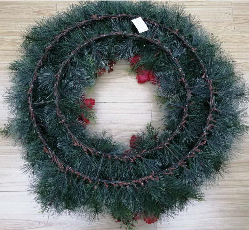 A artificial plant with a large red flower wreath, a single pink flower, white fruit and forked fruit Specification image