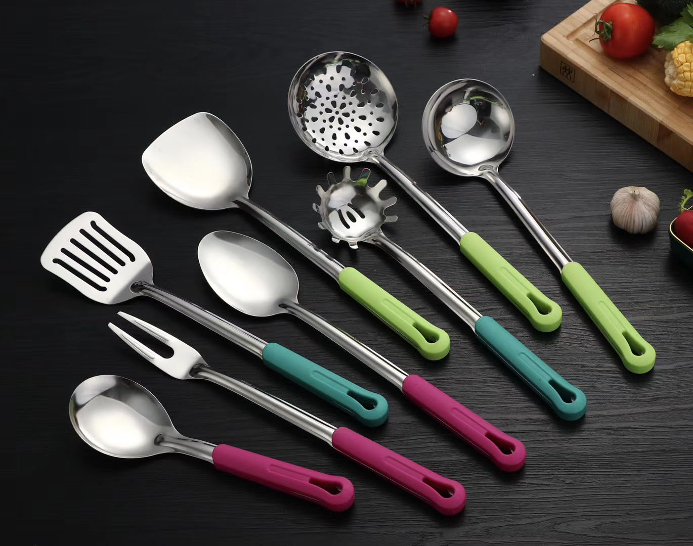 1.5厘彩柄 铲 漏铲 长饭勺   短饭勺 汤勺  12漏  粉扒 肉叉