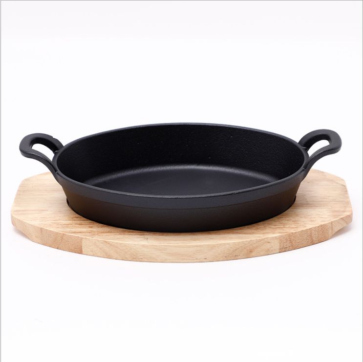 Egg - shaped double - ear cast iron BBQ pan