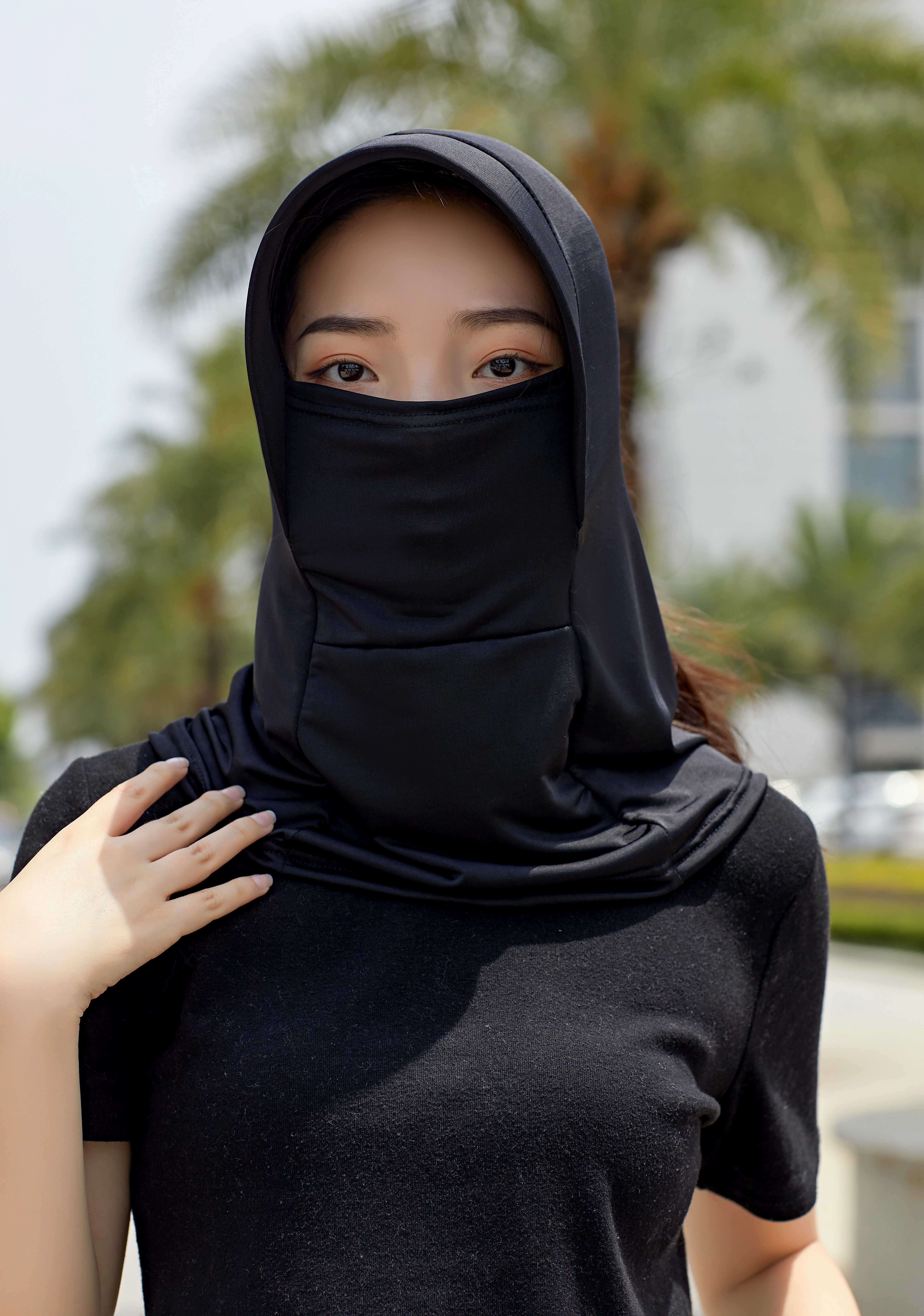 厂家直销防晒面纱帽口罩一体女防紫外线全脸冰丝遮阳脸颈透气面罩产品图
