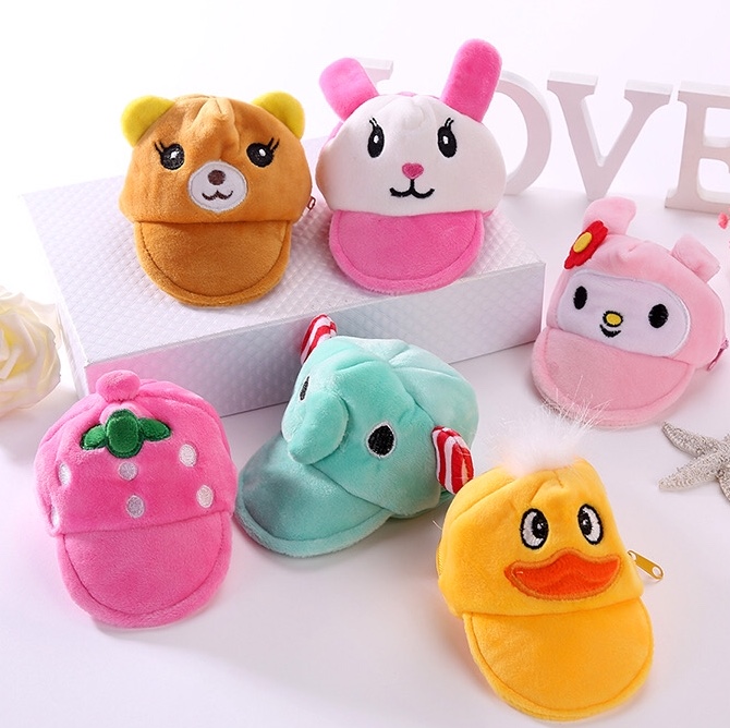 Hat purse plush purse Toy wallet Children's cartoon Wallet Baseball cap embroidered bag cartoon wallet