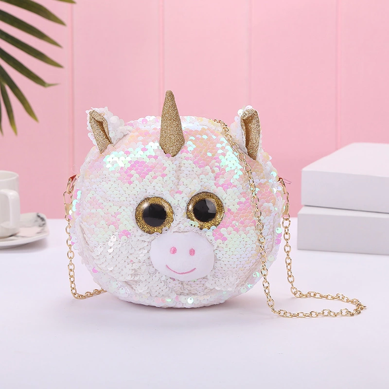 New Casual Mermaid Sequins Unicorn Unicorn Big Eyes Shoulder Crossbody Bag For Kids Schoolgirls Specification drawing