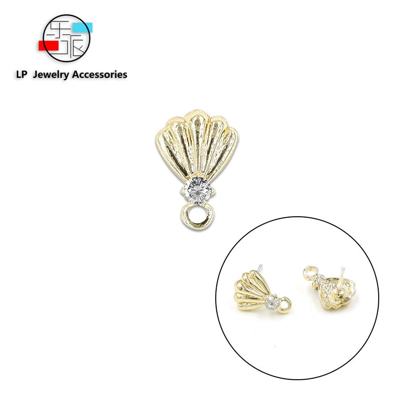 Lovely wind mini set diamond shell silver needle stud earrings semi-finished DIY handmade material alloy accessories thumbnail