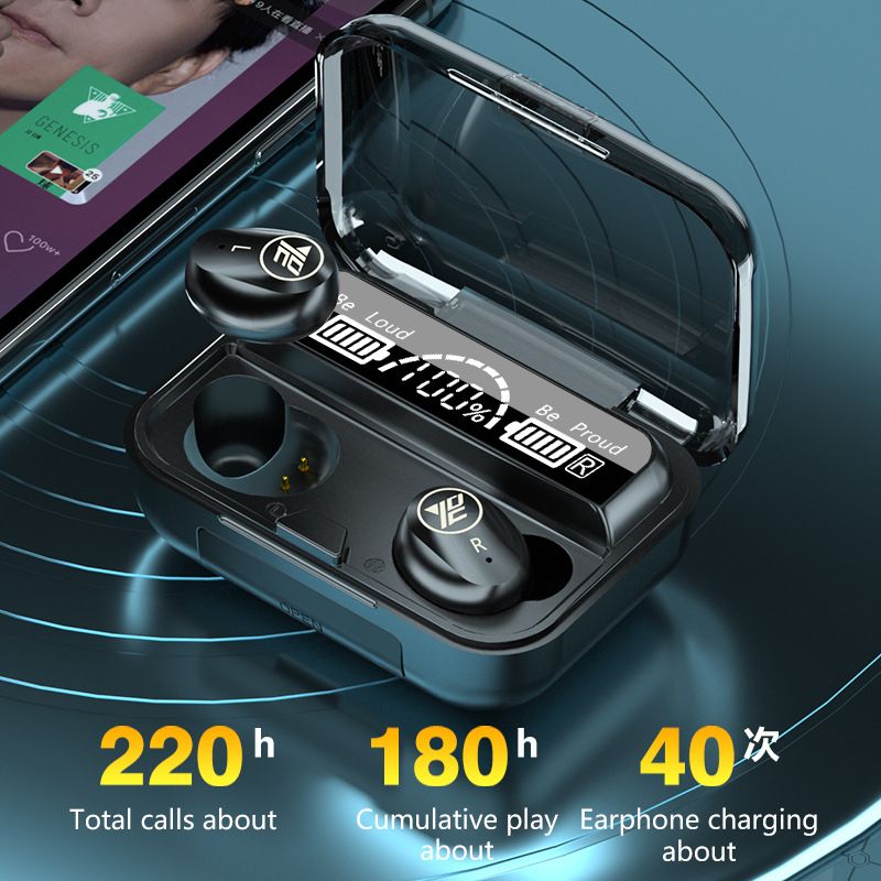 YEXIN cross-border new F9 Bluetooth headset 5.0 TWS IPX7 waterproof digital display touch M16 Bluetooth headset