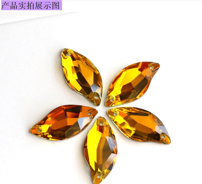 东洲水晶 树叶形平底镀银双孔玻璃手缝钻 饰品头饰服饰包包手缝石配件详情图1