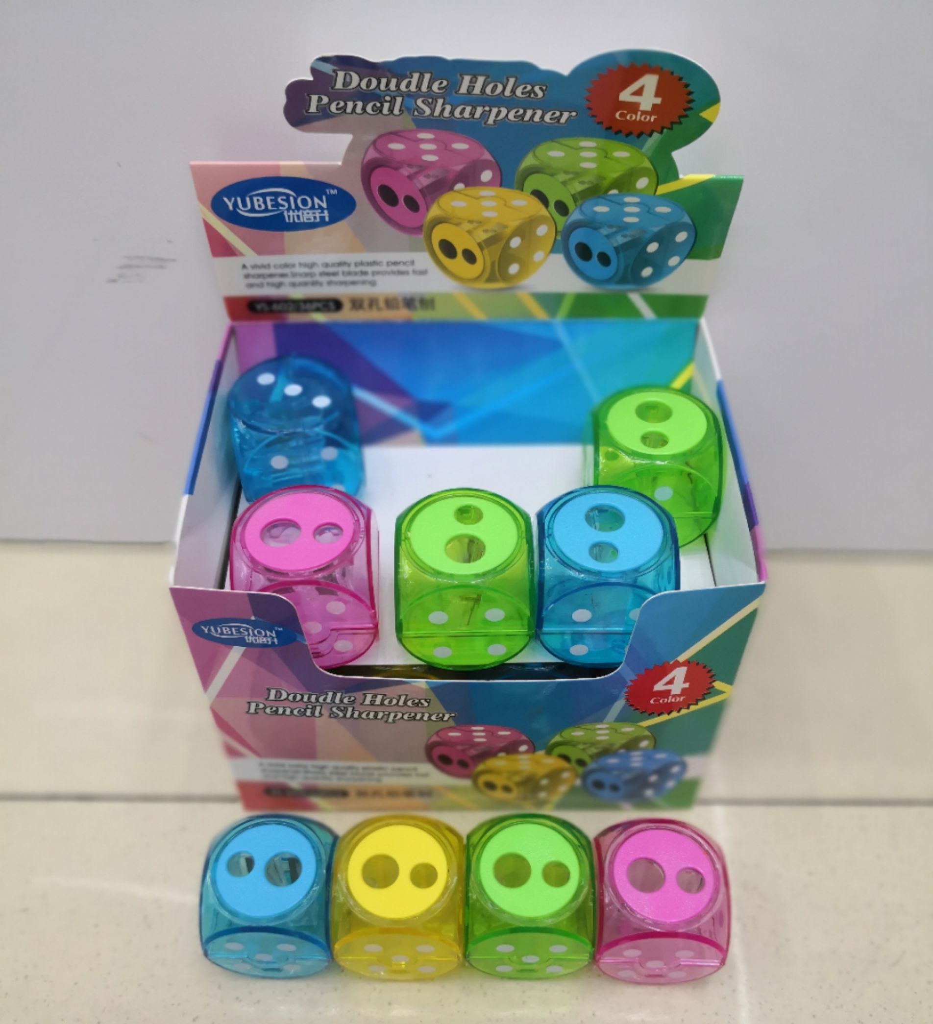 Dice pencil sharpener with transparent design, double holes, creative large and small hole pencil sharpener, student office stationery, manual pencil sharpener detail image 4
