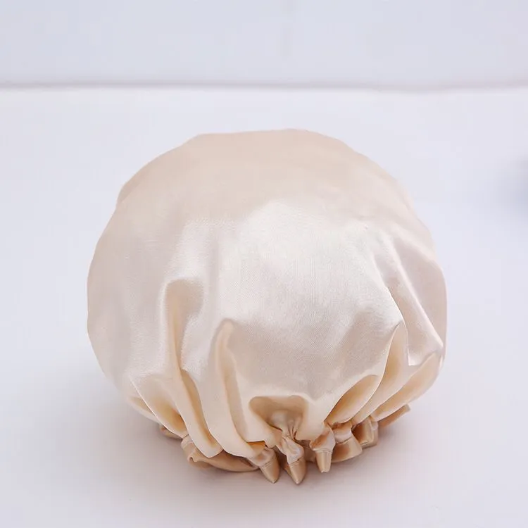 Factory direct sales of large double-layer waterproof shower caps, daily necessities, single-color thickened oil-proof makeup and grooming caps, and bath caps detail image 5