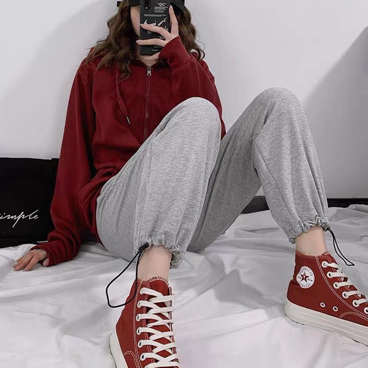 Grey tracksuit bottoms for women in 2020 slim-fitting high-waisted lantern Haroon 4