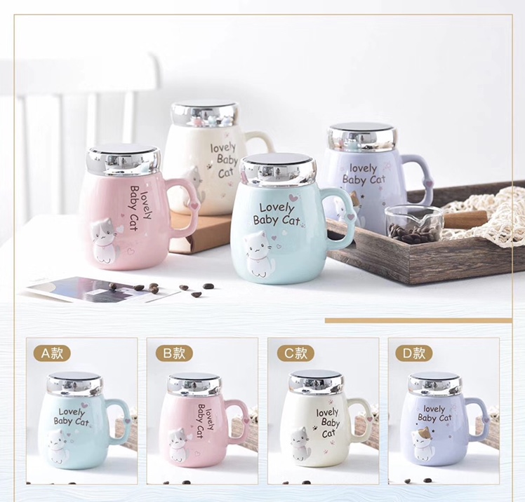 Cute cartoon ceramic mirror cup, ceramic water cup