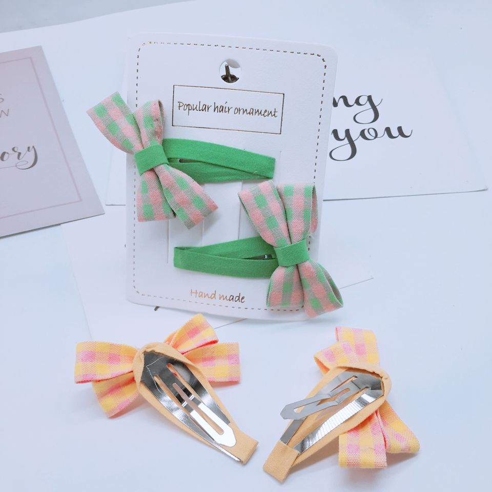 New children's BB clip matching set Hair accessories School style matching plaid bow for girls parent-child hair clip Specification drawing