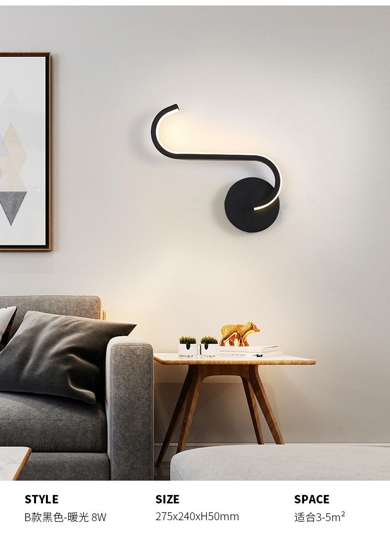 New ironwork design modern style wall lamp, simple design wall lamp B Black