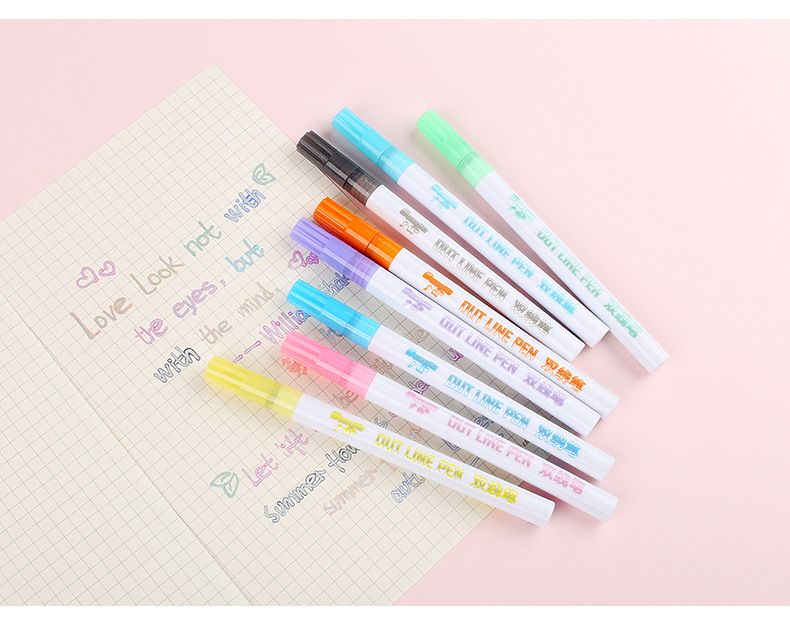 GN153-12 color metallic marker pens, DIY drawing pens, water-based dreamy double-line pens, and colored highlighters are all available pic 14