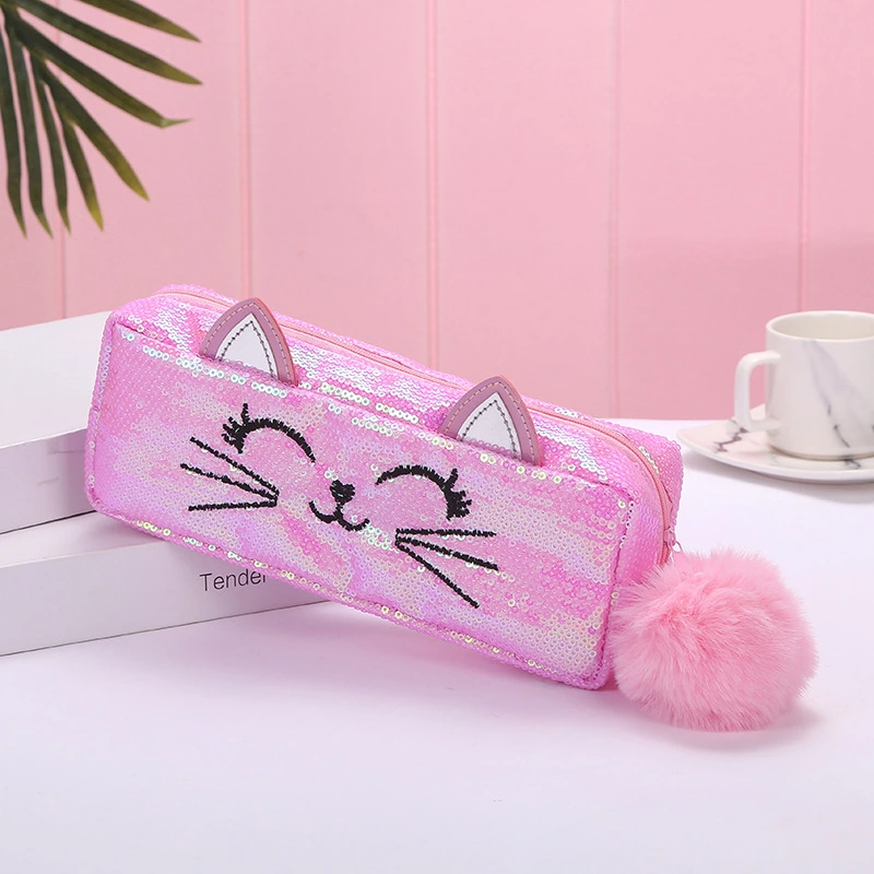 New Mermaid Glitter Unicorn Pen Bag Makeup Bag Student Cat Cartoon Embroidery Kids Bag undefined