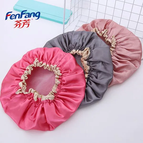 Factory direct sales of large double-layer waterproof shower caps, daily necessities, single-color thickened oil-proof makeup and grooming caps, and bath caps detail image 1