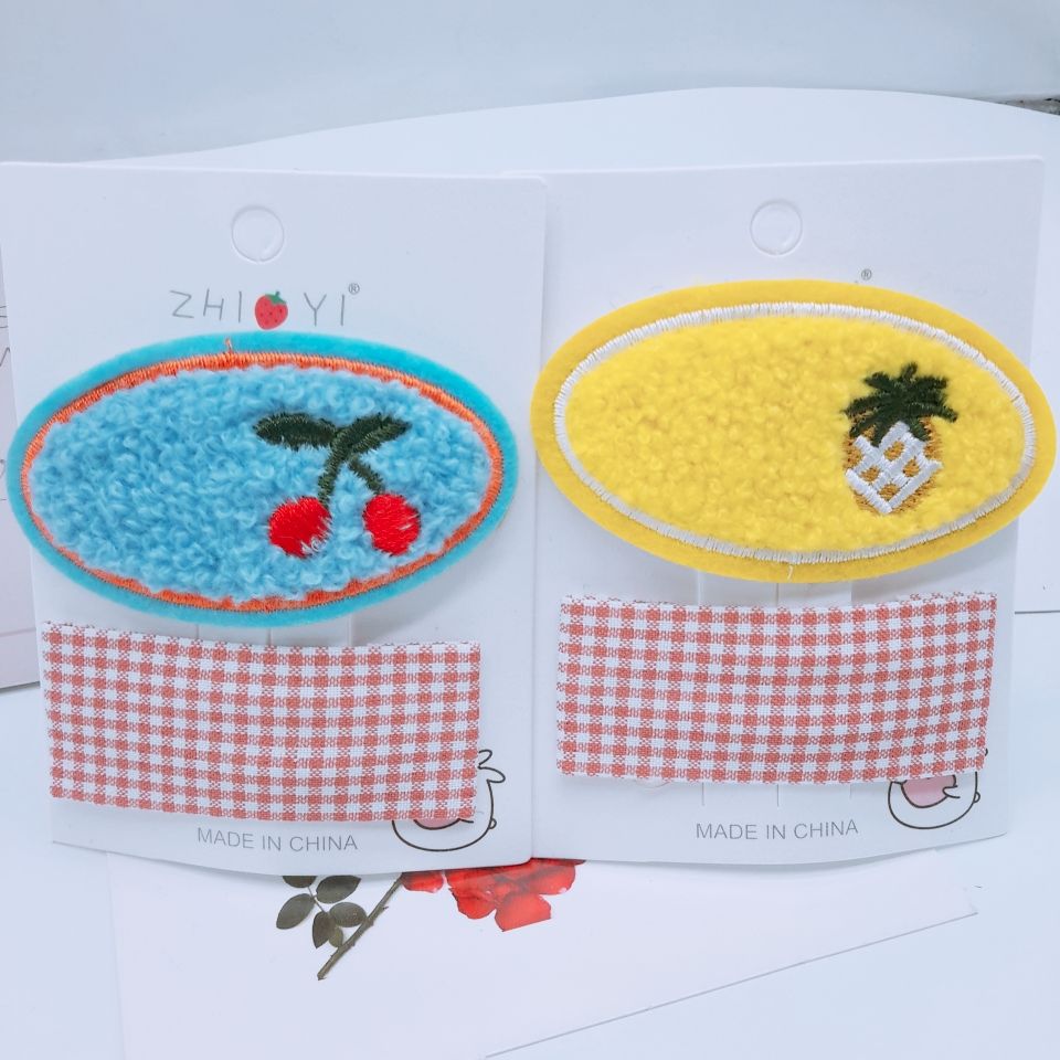 Korean children's embroidered fruit hair clip Sequin BB clip Baby hair clip Girl's bangs clip edge clip details Picture