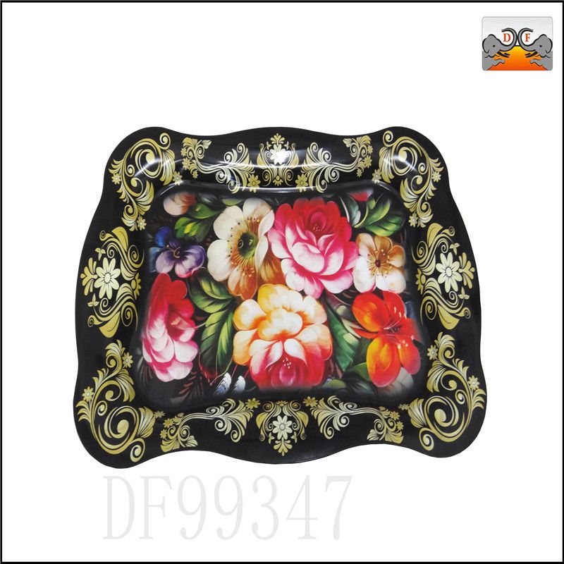 DF99347  06花盘复古欧式水果托盘东南亚食品盘子异域印花多用金DF TRADING HOUSE