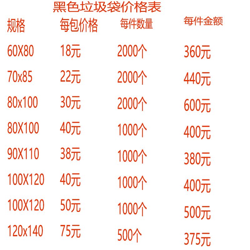 黑色平口塑料垃圾袋打包袋80x100详情图6